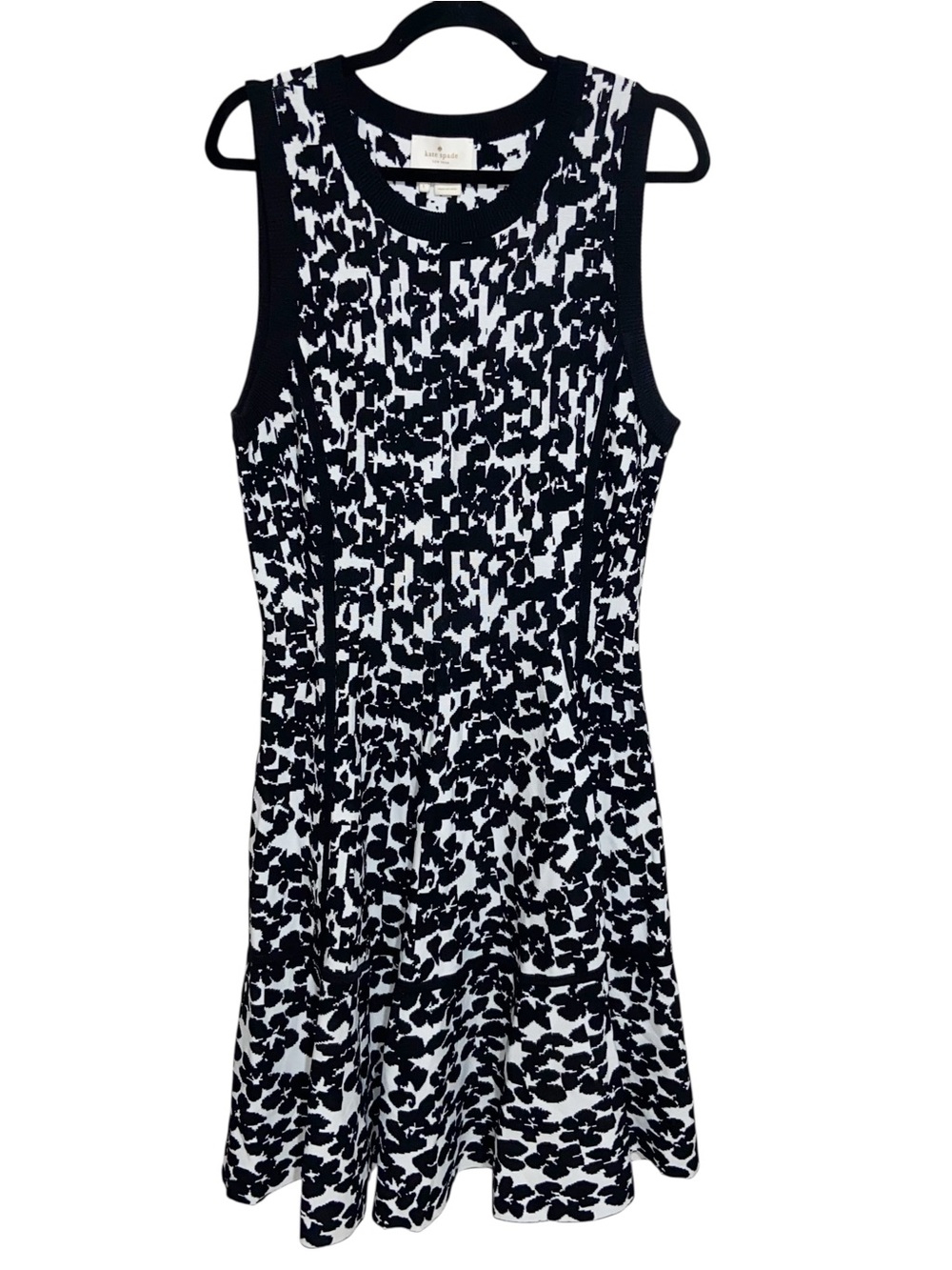 Kate Spade New York Dress Womens Large Black White Pleated Sweater Knit Midi
